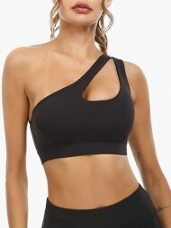Sykooria Womens One Shoulder Sports Bras Workout Yoga Bras Sexy Cute Medium Support Crop Top