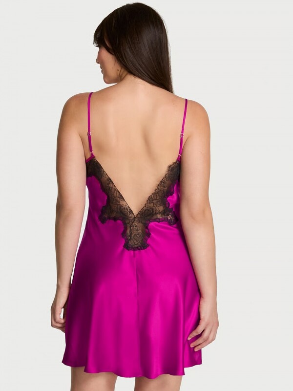 Victorias Secret Satin Rose Lace-Trim Mini Slip Dress