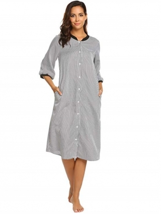 세이브돈(savdon),Ekouaer Womens Striped Sleepwear Button Dwon House Dress Short Sleeve Duster Nightgown